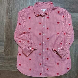 Chicos Stripe Star Print Shirt Womens 0/ US 4 Red White  Preppy Patriotic Classy